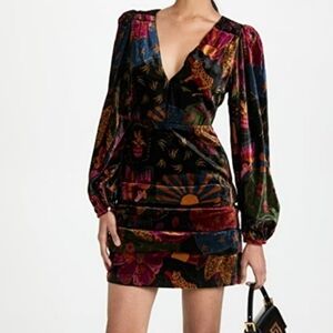 Farm Rio Tropical Ruched Bell Sleeves Velvet Whimsigoth Girly Dress Size Small